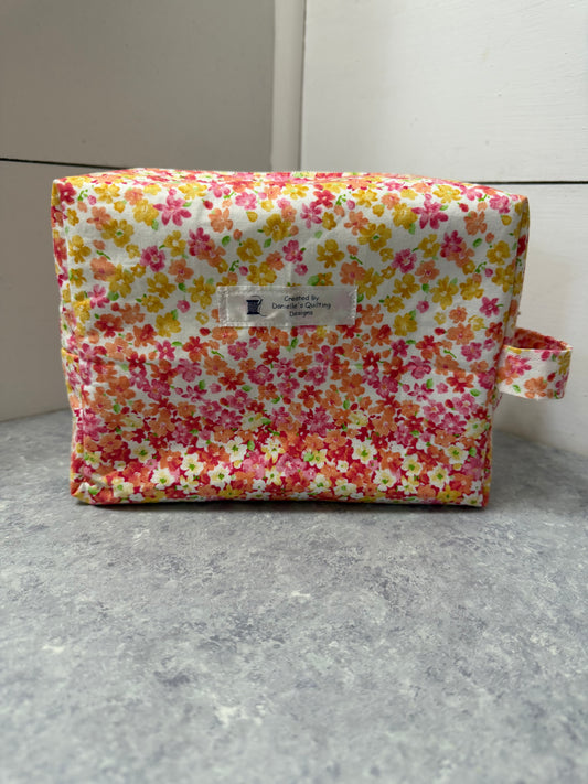 Makeup and Travel Bag-Yellow/Pink Floral